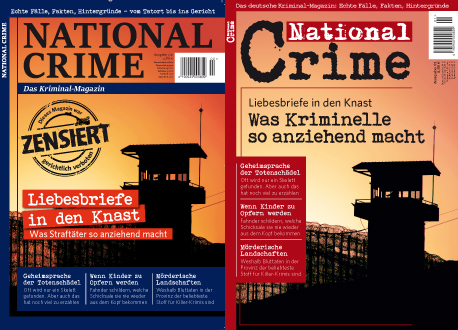 Eine Gegenberstellung des neuen (links) und alten Covers zeigt, das hauptschlich die Farbgebung und der Titelschriftzug von National Crime verndert wurden/ Fotos: Livingston Media 